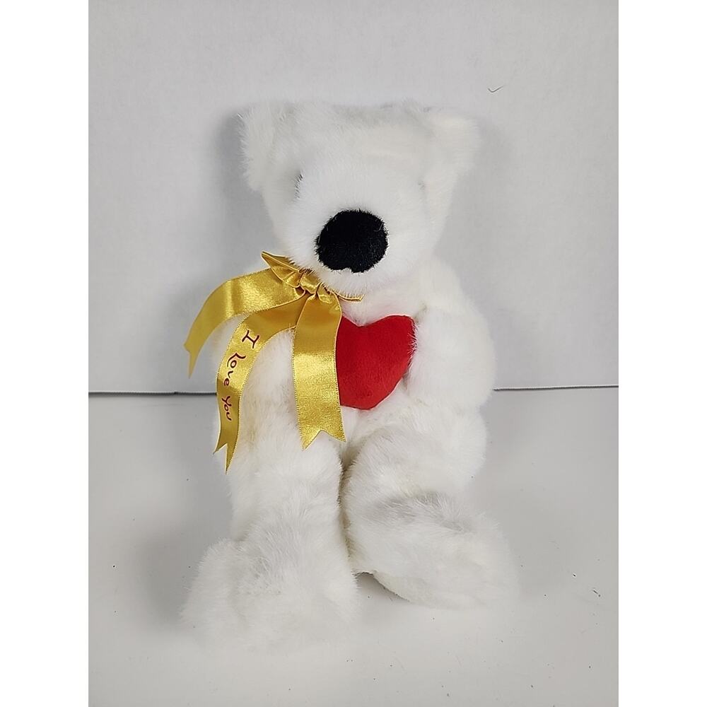 Bear - 1997 Classic White Bear 14" Gold I love you ribbon Beanie Baby